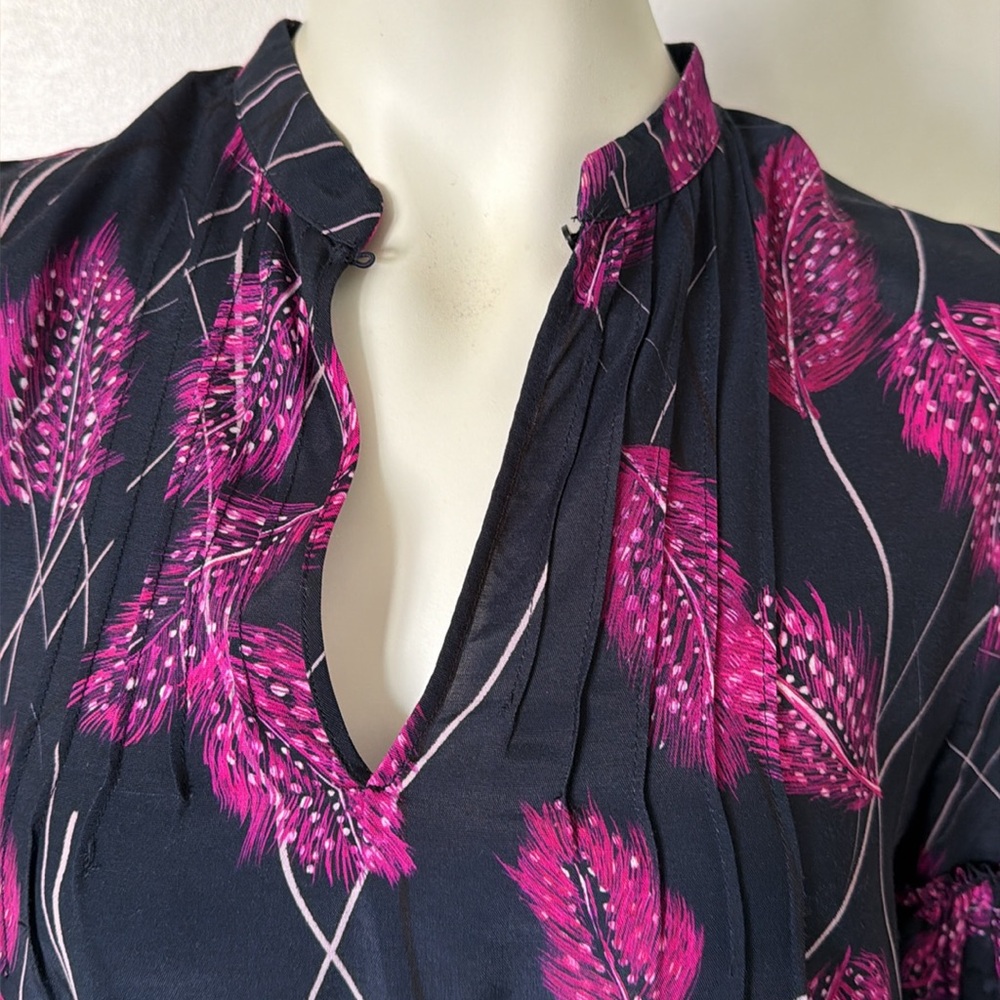 Reiss Marsali Belted Feather Print Dress Bell Sleeves Ruffled Hem Sz 4 - Picture 2 of 15